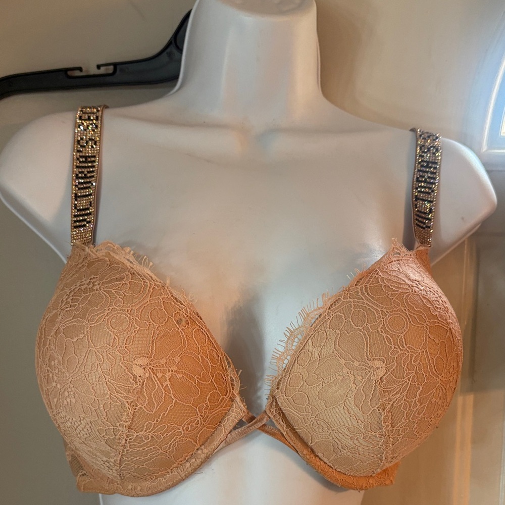 VS BOMBSHELL Lace Push-Up Bra with Embellished Straps - TAN